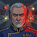The FleetCraft app icon: a grey-haired fleet admiral on a damaged bridge
